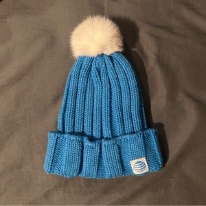 at&t blue beanie with detachable puffball